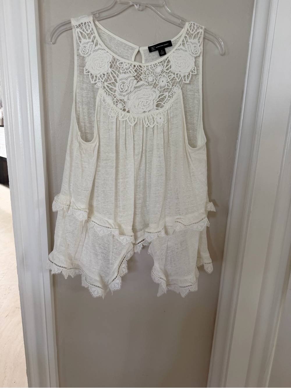 INC  white Crochet Yoke Sleeveless Top